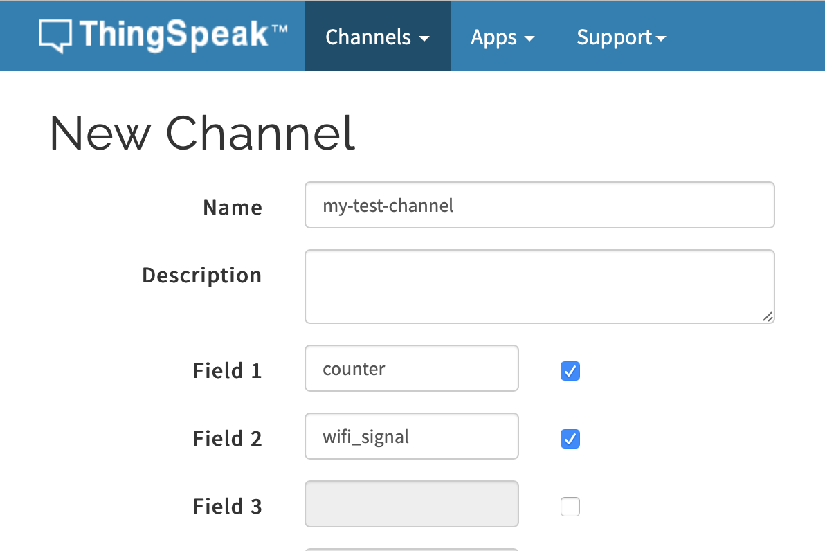 Configuring fields in a ThingSpeak channel