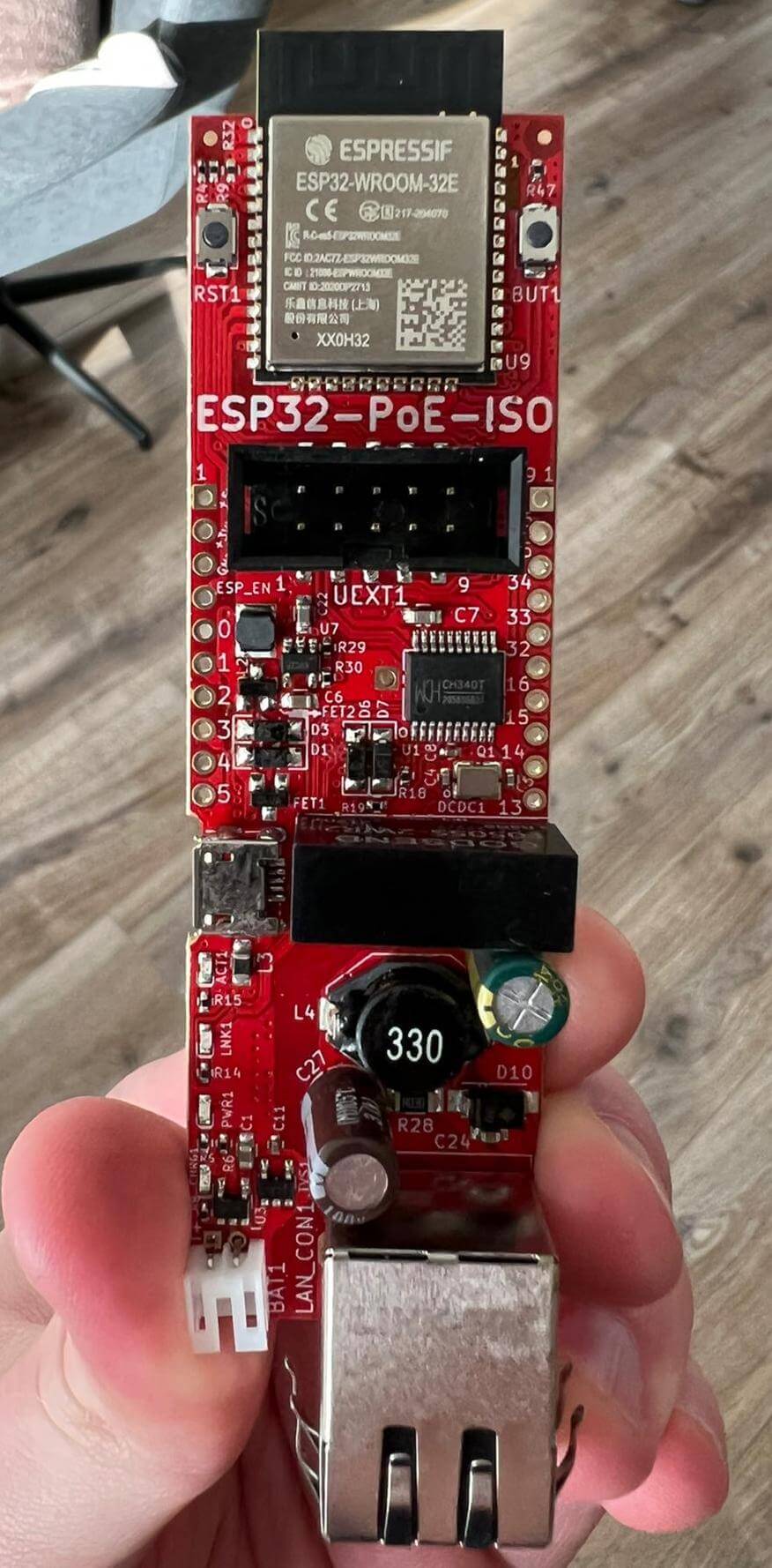 Olimex ESP32 devboard with power-over-ethernet capabilities